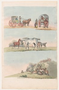 Plåt 3, konturer av figurer, landskap och boskap...för lärarnas bruk, Ma..., 8 mars 1790. av Thomas Rowlandson