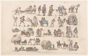 Plåt 4, konturer av figurer, landskap och boskap...för lärarnas bruk, Ma..., 8 mars 1790. av Thomas Rowlandson