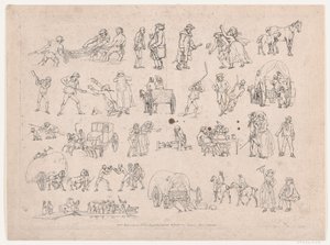 Plåt 4, konturer av figurer, landskap och boskap...för lärarnas bruk, Ma..., 8 mars 1790. av Thomas Rowlandson