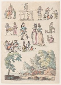 Plåt 5, konturer av figurer, landskap och boskap...för lärarnas bruk, Ju..., 18 juni 1790. av Thomas Rowlandson