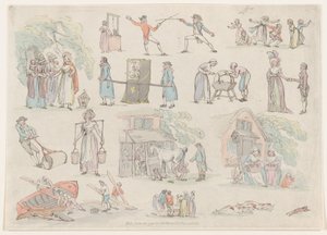 Tavla 8, konturer av figurer, landskap och boskap...för lärarnas bruk, Ju..., 20 juni 1790. av Thomas Rowlandson