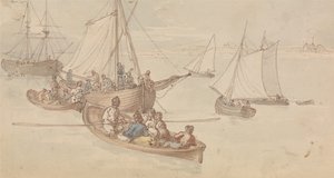 Fritidsbåtar i en flodmynning av Thomas Rowlandson