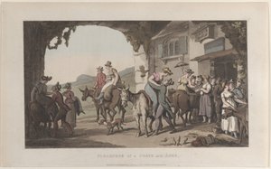 Pleasures of a Poste Aux Ânes, från Journal of Sentimental Travels in the Southern Provin..., 1821. av Thomas Rowlandson