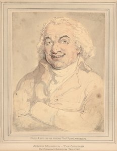 Porträtt av Joseph Munden, bystlång, i en gulfärgad päls av Thomas Rowlandson