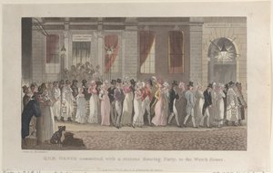Quae Genus begått, med ett upproriskt dansparty, till Watch-House, från ..., 1 november 1821. av Thomas Rowlandson