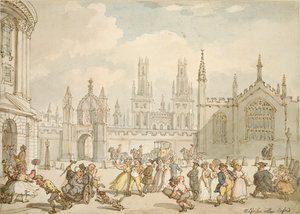 Radcliffe Square, Oxford, tidigt 1800-tal av Thomas Rowlandson