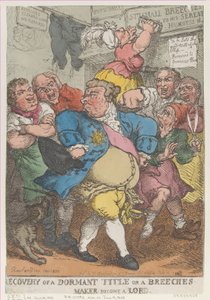 Recovery from a Dormant Title or a Breeches Maker Becom..., [14 juli 1805], återutgiven 14 juli 1812. av Thomas Rowlandson