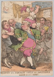Återvinning av en vilande titel eller en ridbyxtillverkare blir en herre, pub. 1805 (handfärgad gravyr) av Thomas Rowlandson