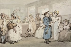 Registerkontoret för anställning av tjänare, c.1805 (penna och bläck med akvarell på papper) av Thomas Rowlandson