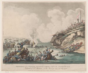 Repetition av en fransk invasion som utfördes inför de invalider på öarna ..., 18 maj 1798. av Thomas Rowlandson