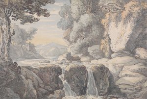 Flodlandskap med ett vattenfall av Thomas Rowlandson