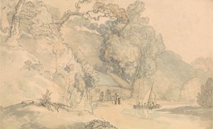 Flodmotiv med små båtar av Thomas Rowlandson