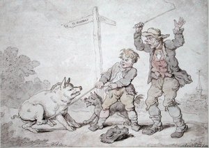 Rusty Bacon (Pigheadedness and Persuasion) (bläck & akvarell på papper) av Thomas Rowlandson