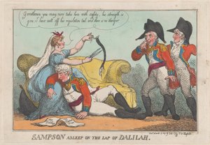 Sampson sover i Dalilahs knä, 19 mars 1809, 19 mars 1809. av Thomas Rowlandson