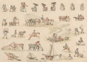 Set om sexton: konturer av figurer och landskap av Thomas Rowlandson