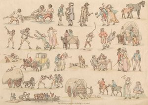 Set om sexton: konturer av figurer och landskap av Thomas Rowlandson