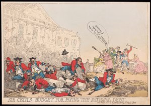 Sir Cecils budget för betalning av statsskulden, pub. 1784 (handfärgad gravyr) av Thomas Rowlandson