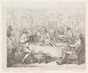 Sir Joseph Banks på väg att äta en alligator "The Fish Supper", 1788 eller senare., 1788 eller senare. av Thomas Rowlandson