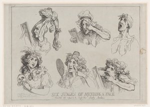 Sex stadier av att laga ett ansikte, tillägnad den rätta hedern. Lady Ar..., 29 maj 1792. av Thomas Rowlandson