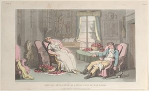 Sleeping Tête à Tête, vid ett första besök av Don Luigi, från Neapel och Campag..., 1 juni 1815. av Thomas Rowlandson