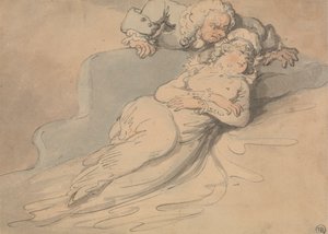 Sovande kvinna bevakad av en man av Thomas Rowlandson
