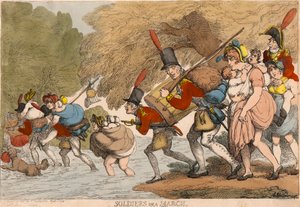 Soldater på en mars: "Att packa ihop sina trasor och följa trumman" av Thomas Rowlandson
