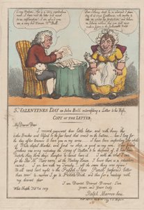 Alla hjärtans dag eller John Bull som avlyssnar ett brev till sin fru, februari ..., 23 februari 1809. av Thomas Rowlandson