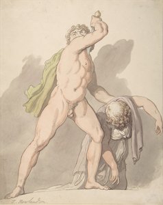 Stående naken man som stöder svimningskvinna Ludovisi Gallien i Uffizierna, 1780-1827. av Thomas Rowlandson