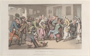 The Arrival in Paris, från Journal of Sentimental Travels in the Southern Provinces of Fr..., 1820. av Thomas Rowlandson