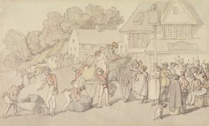 Ankomsten av en milisstyrka till ett värdshus av Thomas Rowlandson