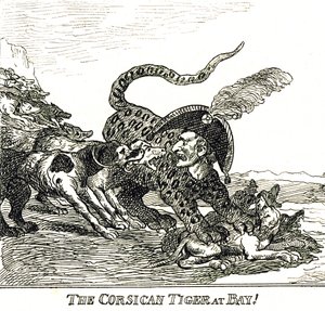 Den barkade korsikanska tigern (Napoleon Bonaparte), karikatyr 1808 av Thomas Rowlandson