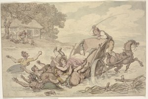 "The Carter and the Gypsies": En vagn välte i en bäck och tippar en grupp kvinnor i vattnet av Thomas Rowlandson