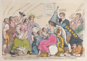 Riskförsäljaren av statskassan sätter en brandsläckare på lotterier, sep..., 18 september 1823. av Thomas Rowlandson