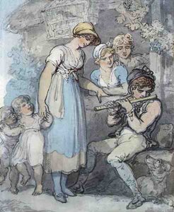 Flöjtspelaren (penna, akvarell och penna på papper) av Thomas Rowlandson