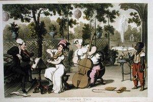 Trädgårdstrion, från "The Tour of Dr Syntax in search of the Picturesque", av William Combe, publicerad 1812 (akvatint) av Thomas Rowlandson