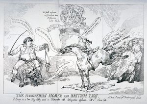 "Hanoveranerhästen och det brittiska lejonet", 1784 av Thomas Rowlandson