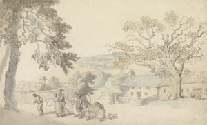The Harvesters (penna & bläck och w/c över penna på papper) av Thomas Rowlandson