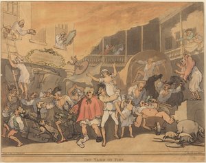 Gården vid värdshuset står i lågor av Thomas Rowlandson