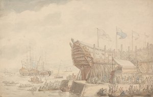 Lanseringen av H.M.S. Hibernia 1804 av Thomas Rowlandson