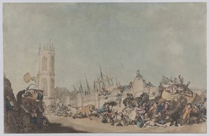 ”The Overdrove Ox” (Den galna tjuren på Westminster Bridge) av Thomas Rowlandson