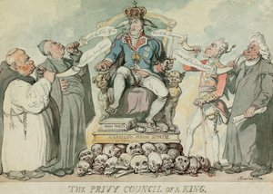 The Privy Council of a King, pub. 1815 (handfärgad gravyr) av Thomas Rowlandson