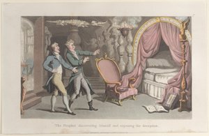 Profeten som upptäcker sig själv och avslöjar bedrägeriet, från Journal of Sentimental T..., 1821. av Thomas Rowlandson