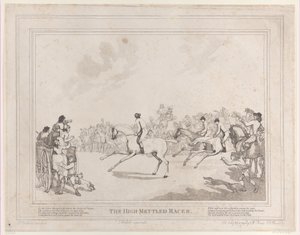 Race Horse från The Life of a Racehorse, eller The High-Mettled Racer, 20 juli..., 20 juli 1789 av Thomas Rowlandson