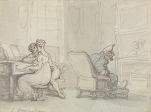 The Reflection (penna och bläck med w/c på papper) av Thomas Rowlandson