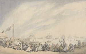 Flottans återkomst till Great Yarmouth efter holländarnas nederlag 1797, ca 1797 (penna & bläck och akvarell på papper) av Thomas Rowlandson