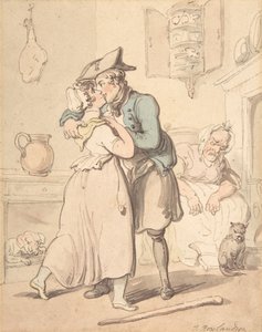 Sjömannens återkomst från aktiv tjänst, 1780-1827. av Thomas Rowlandson