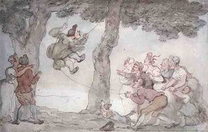 The Swing (bläck, akvarell och penna på papper) av Thomas Rowlandson