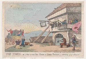 The Times - eller en utsikt över det gamla huset i lilla Storbritannien - med ingen som går ..., 23 januari 1784. av Thomas Rowlandson