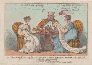 The Triumvirate of Gloucester Place, eller The Clarke, The Soldier, and The Taylor, 1809., 1809. av Thomas Rowlandson