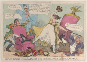 Tre veckor efter äktenskapet, eller den store lille kejsaren som spelar på Bo-Peep, 15 maj..., 15 maj 1810. av Thomas Rowlandson